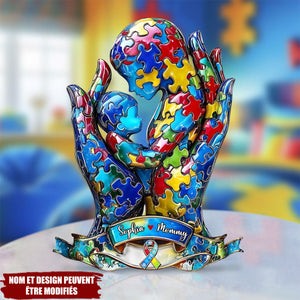 Maman/Papa et Enfant - Plaque en Acrylique Personnalisée en Forme Spéciale pour la Sensibilisation à l'Autisme