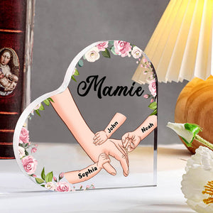 Cadeau Personnalisé en Acrylique en Forme de Cœur pour Maman/Mamie – Gravé avec les Noms des Enfants