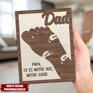 Empreinte de Papa – Panneau en Bois Personnalisé à 2 Couches avec Support – Famille