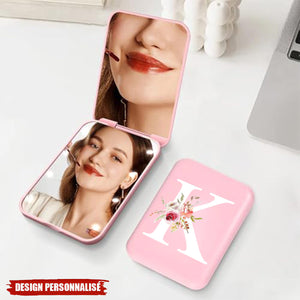 Miroir de Poche Personnalisé avec Initiale Florale – Cadeau Élégant et Pratique
