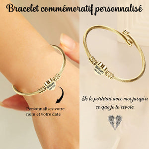 Bracelet commémoratif personnalisé avec nom et date gravés pour femme