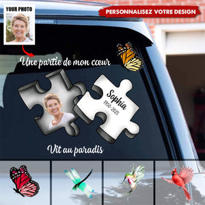 Une Partie de Mon Cœur Vit au Paradis - Autocollant Commémoratif Personnalisé en Mémoire d’un Être Cher