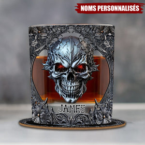 Verre à Whisky Crâne Métallique Personnalisé – Gravure de Nom