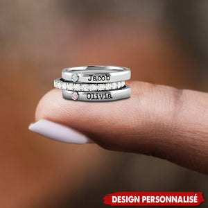 Bague Couple Personnalisée avec Noms et Pierres de Naissance
