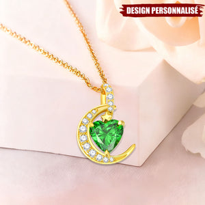 Collier Lune et Cœur avec Pierre de Naissance Personnalisée – Cadeau Élégant et Symbolique
