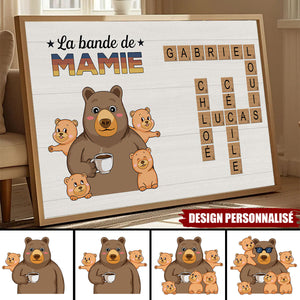Affiche Personnalisé ‘La Bande à Papy / Mamie’ – Cadeau Familial avec Noms et Ours Adorables