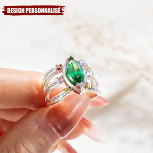 Bague Personnalisée avec Pierres de Naissance et Noms Gravés – Cadeau Unique pour Maman