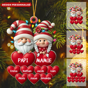 Ornement de Noël Personnalisé Lutins avec Cœurs – Prénoms et Surnoms au Choix