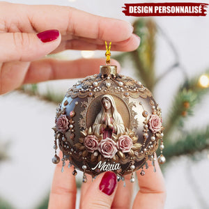 Ornement Chrétien Personnalisé – Vierge Marie et Roses Élégantes
