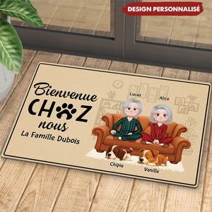 Tapis de Bienvenue Personnalisé – Famille & Animaux, Cadeau Unique pour la Maison