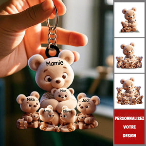 Porte-Clés Famille d’Ours Personnalisé – “Mamie et ses Petits Oursons”