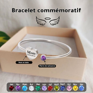 Bracelet Cœur avec Pierre de Naissance et Texte Commémoratif Personnalisé
