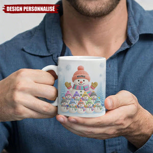 Mug Noël Personnalisé avec Prénoms – Famille de Bonshommes de Neige