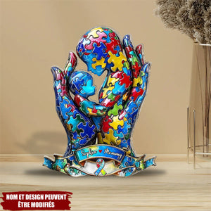 Maman/Papa et Enfant - Plaque en Acrylique Personnalisée en Forme Spéciale pour la Sensibilisation à l'Autisme