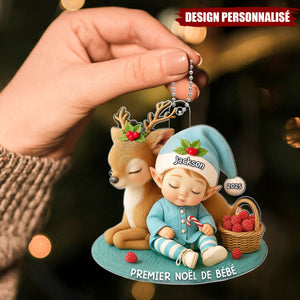 Suspension de Noël en Acrylique Personnalisée – Premier Noël de Bébé avec Petit Renne