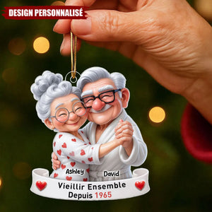 Ornement Acrylique Personnalisé – Couple Âgé Dansant, Vieillir Ensemble