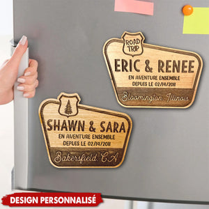 Magnet Frigo en Bois Personnalisé - Souvenir de Voyage Romantique pour Couple
