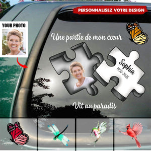 Une Partie de Mon Cœur Vit au Paradis - Autocollant Commémoratif Personnalisé en Mémoire d’un Être Cher
