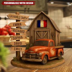 Ferme Familiale Personnalisée avec Camionnette Vintage – Cadeau Unique pour Famille