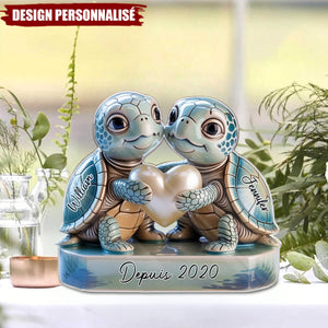 Plaque Acrylique Personnalisée – Couple de Tortues Amoureuses