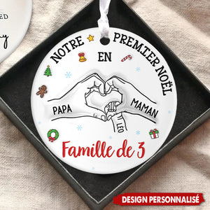 Ornement de Noël en Céramique Personnalisé – Premier Noël en Famille avec Prénoms et Date
