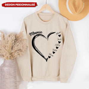 Sweat-shirt Personnalisé avec Cœur et Prénoms – Cadeau Unique pour Mamie