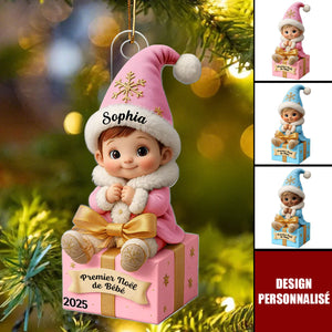 Ornement Acrylique Personnalisé – Premier Noël de Bébé avec Prénom et Date