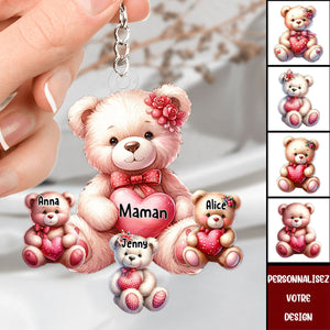 Porte-clés Ours Personnalisé avec Prénoms – Cadeau Tendre pour Maman