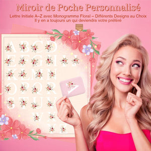 Miroir de Poche Personnalisé avec Initiale Florale – Cadeau Élégant et Pratique