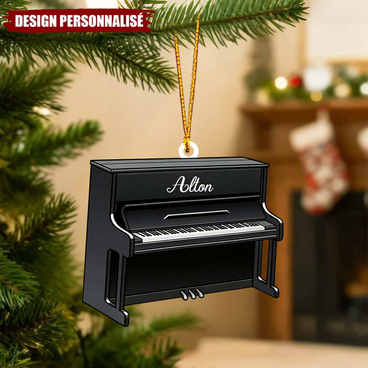 Ornement de Noël Piano Personnalisé – Cadeau pour Amateur de Musique