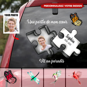 Une Partie de Mon Cœur Vit au Paradis - Autocollant Commémoratif Personnalisé en Mémoire d’un Être Cher