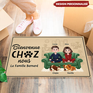 Tapis de Bienvenue Personnalisé – Famille & Animaux, Cadeau Unique pour la Maison