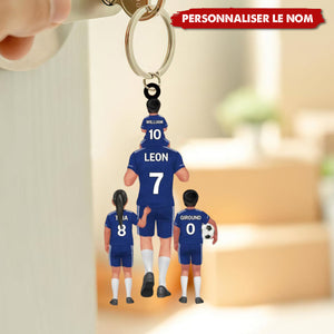Porte-clés Équipe de Football Personnalisé – Papa et Enfants avec Prénoms et Numéros