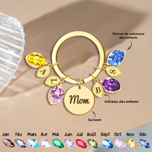 Porte-clés personnalisé pour maman avec pierres de naissance et initiales