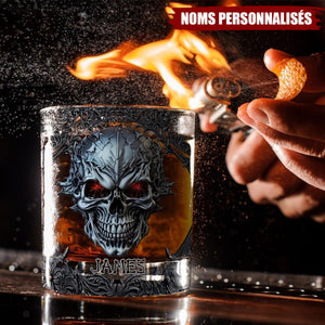 Verre à Whisky Crâne Métallique Personnalisé – Gravure de Nom