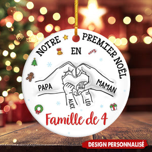 Ornement de Noël en Céramique Personnalisé – Premier Noël en Famille avec Prénoms et Date