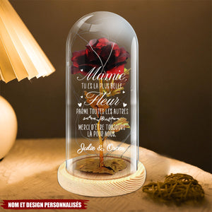 Rose Éternelle Personnalisée pour Mamie – Cloche en Verre avec Texte Gravé et Lumières LED