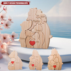 Puzzle Familial en Bois - Ours Personnalisé - Cadeau Fête des Mères
