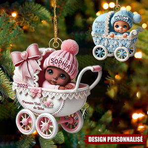 Suspension de Noël Personnalisée – Bébé nouveau-né dans un landau
