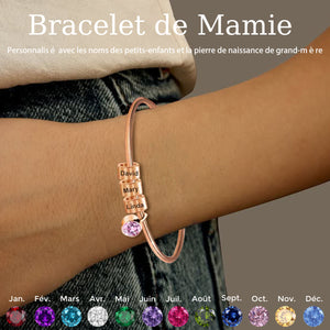 Bracelet Personnalisé pour Maman ou Mamie – Avec Prénoms et Pierre de Naissance