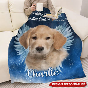Couverture Personnalisée avec Photo d’Animal – Hommage Émotionnel avec Ailes d’Ange et Prénom