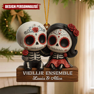 Ornement Couple Calavera Personnalisé – Cadeau avec Noms et Année