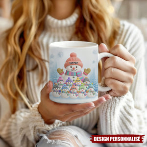 Mug Noël Personnalisé avec Prénoms – Famille de Bonshommes de Neige
