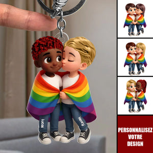 Porte-clés Acrylique Personnalisé – Couple LGBT "Love is Love" – Spécial Fierté