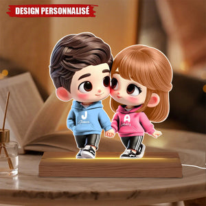 Lampe Acrylique Personnalisée Couple Cartoon – Cadeau Romantique avec Prénoms et Lumière LED