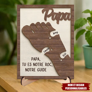 Empreinte de Papa – Panneau en Bois Personnalisé à 2 Couches avec Support – Famille