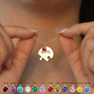 Collier Cœur Puzzle avec Pierres de Naissance et Noms Personnalisés – Cadeau pour la Fête des Mères
