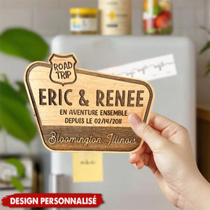 Magnet Frigo en Bois Personnalisé - Souvenir de Voyage Romantique pour Couple