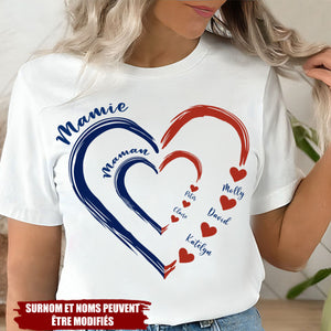 T-shirt Cœur Personnalisé Mamie & Maman – Cadeau d’Amour pour Famille