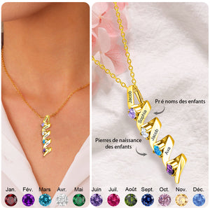 Collier Personnalisé avec Noms de Famille et Pierres de Naissance – Cadeau pour Maman ou Grand-mère